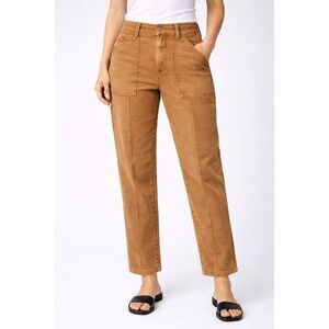 SPANX Stretch Twill Straight Leg Pants Women's M Slimming Tan Pockets Pull On